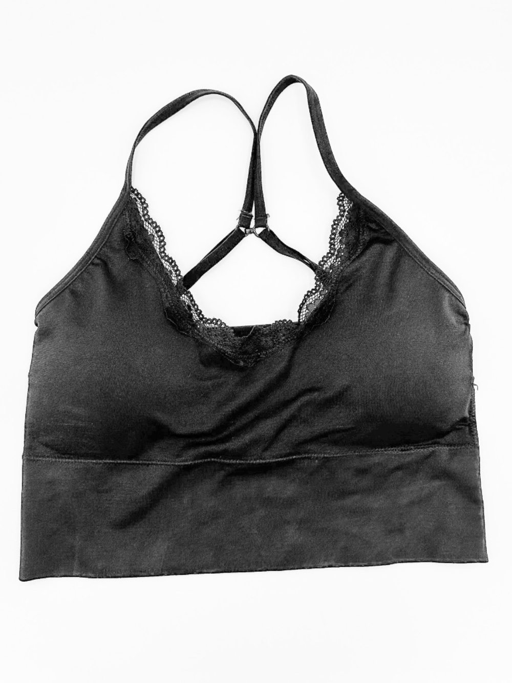 Free Press Black Lace Trim Wireless Longline Bralette